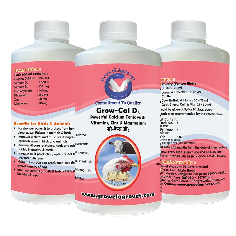 Veterinary Calcium Tonic with Vitamins, Zinc, and Magnesium for Poultry, Cattle, Horses, Pigs, Goats, Sheep, Birds, and Pigeons