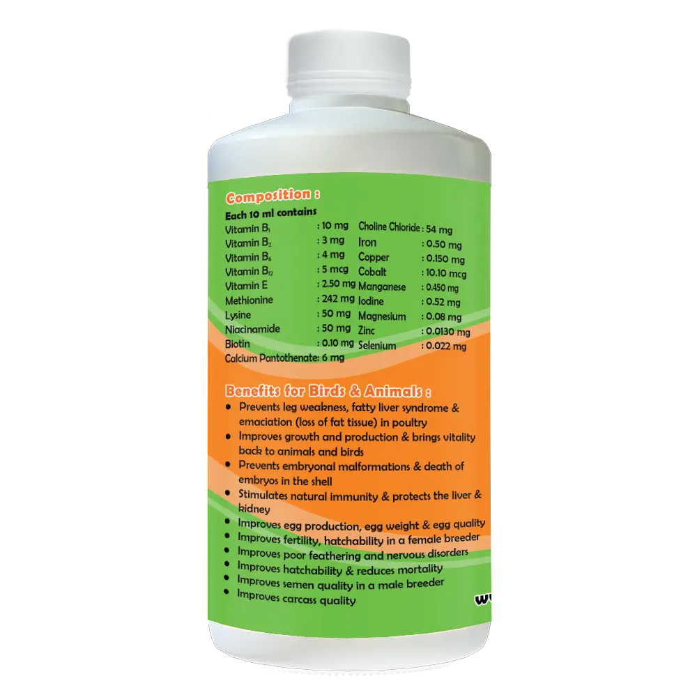 Grow B-Plex - Vitamin B-Plex for Poultry with 19 Vitamin E, Vitamin -C, Amino Acids & Minerals for Pet Birds - Image 2